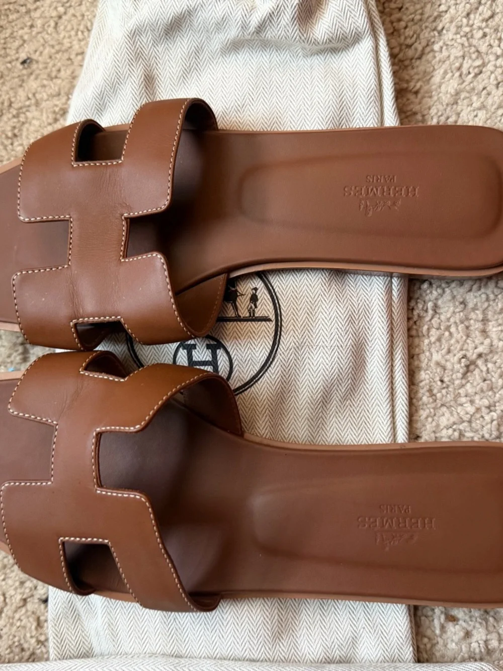 Hermes Brown Oran Slide Sandals in Cognac Leather - Picture 8 of 10